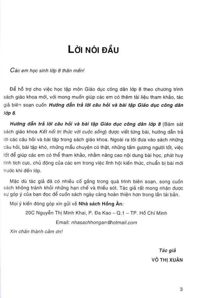 HƯỚNG DẪN TRẢ LỜI CÂU HỎI VÀ BÀI TẬP GIÁO DỤC CÔNG DÂN LỚP 8 (Theo chương trình GDPT mới - Kết nối tri thức)